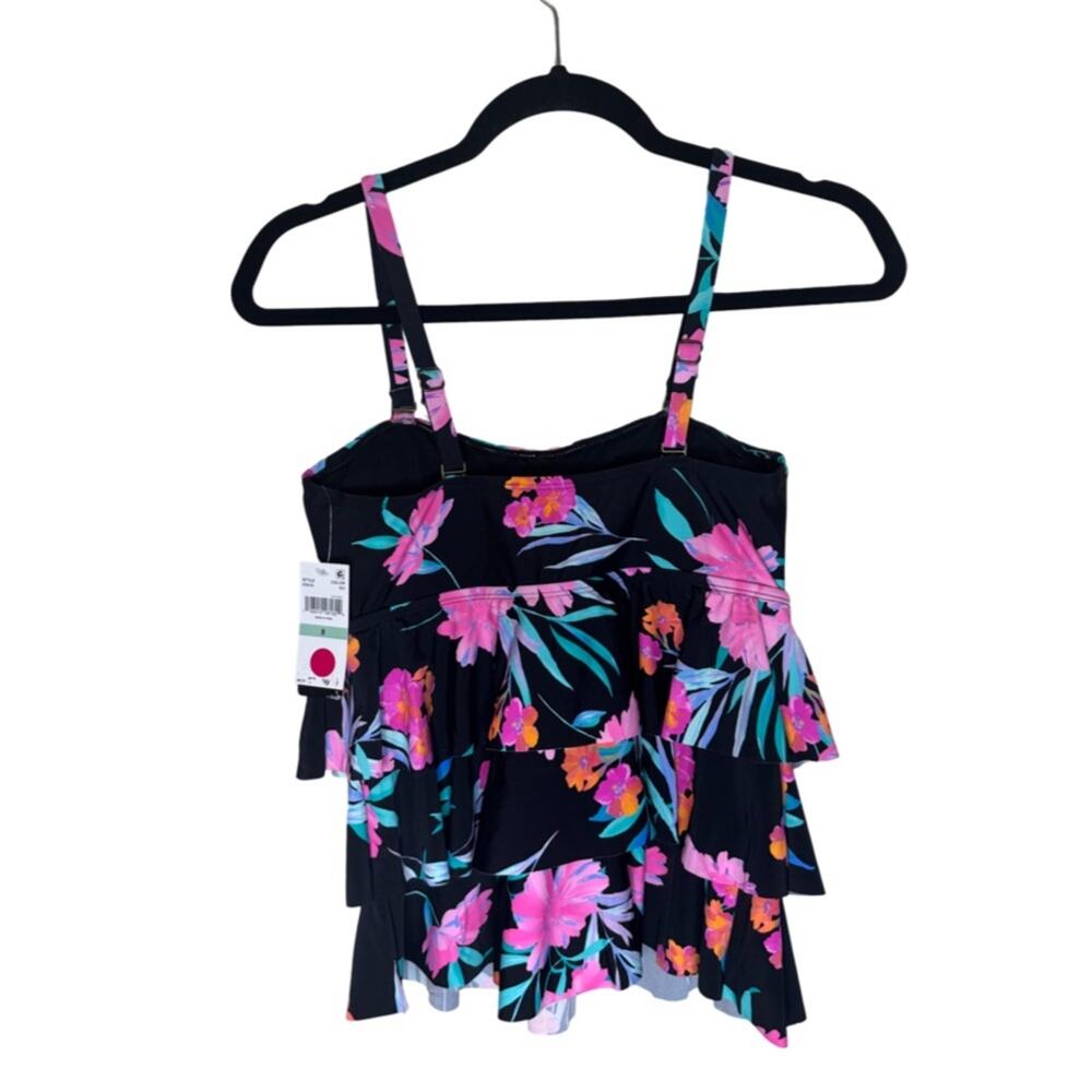 ISLAND ESCAPE Ruffled Layers w/Straps Tankini Top Size 8 Black Floral Size 8 - Picture 3 of 5